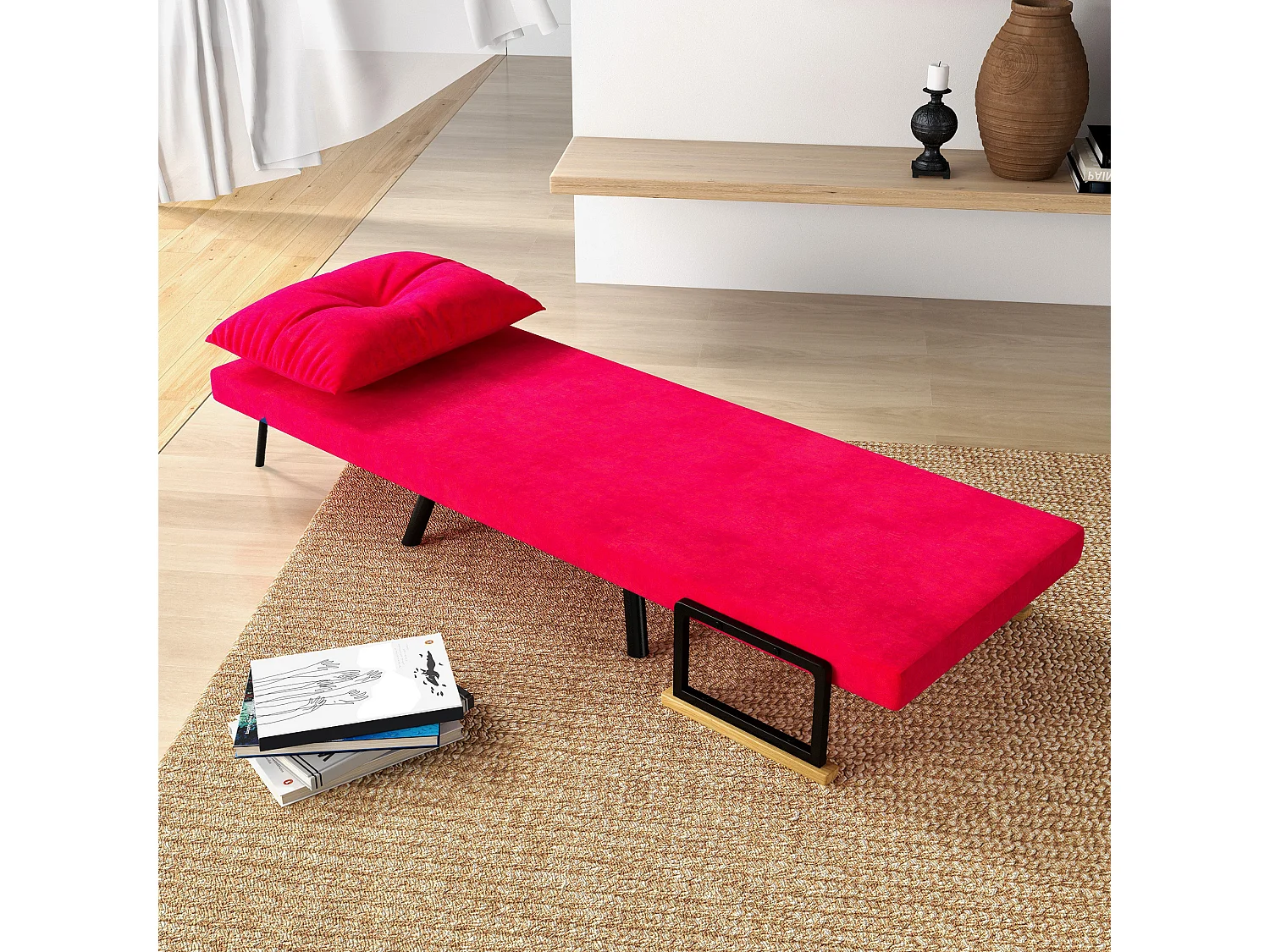 Poltrona letto 3 in 1 reclinabile con cuscino rosso