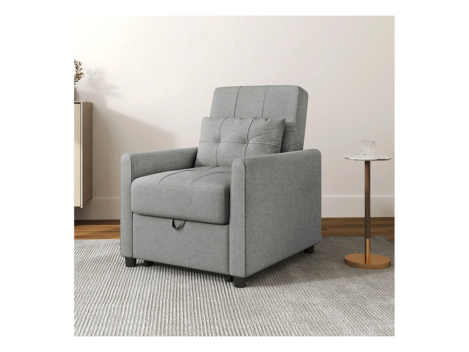 Poltrona letto singolo 3 reclinazioni con cuscino extra grigio chiaro
