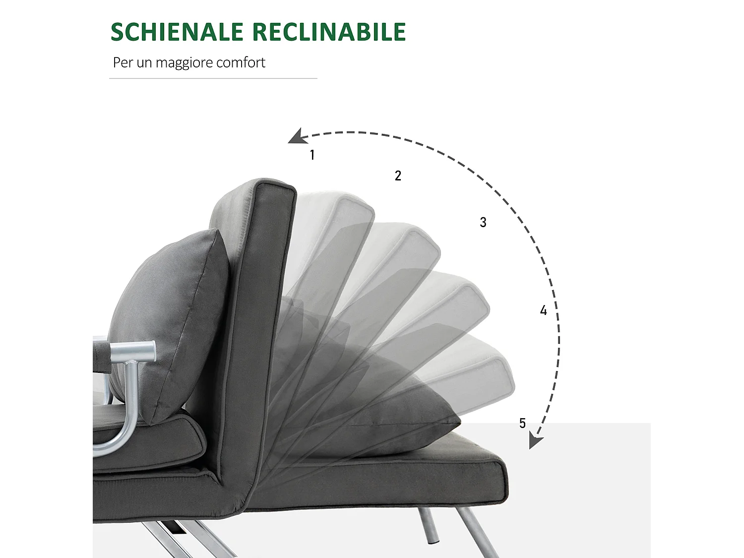 Divano letto multifunzionale 2 in 1 schienale inclinabile grigio