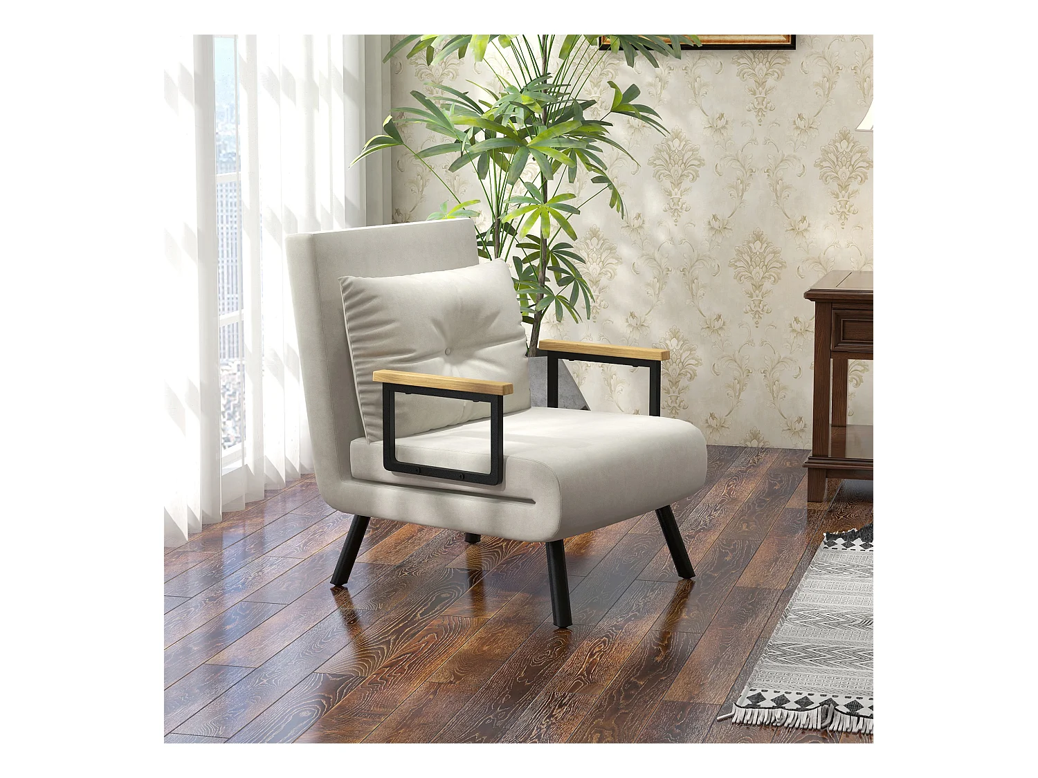 Poltrona letto 3 in 1 reclinabile con cuscino bianco crema