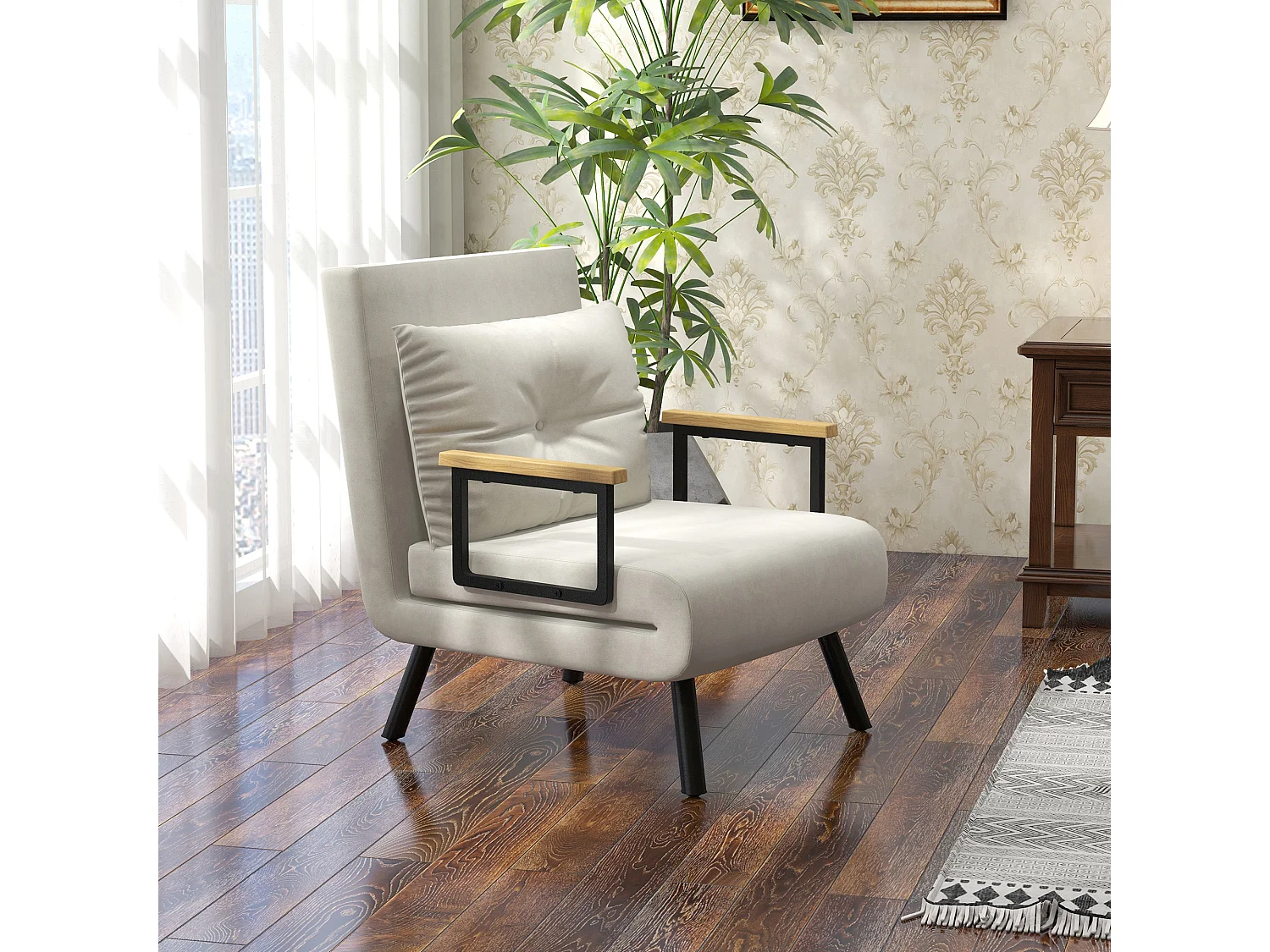 Poltrona letto 3 in 1 reclinabile con cuscino bianco crema