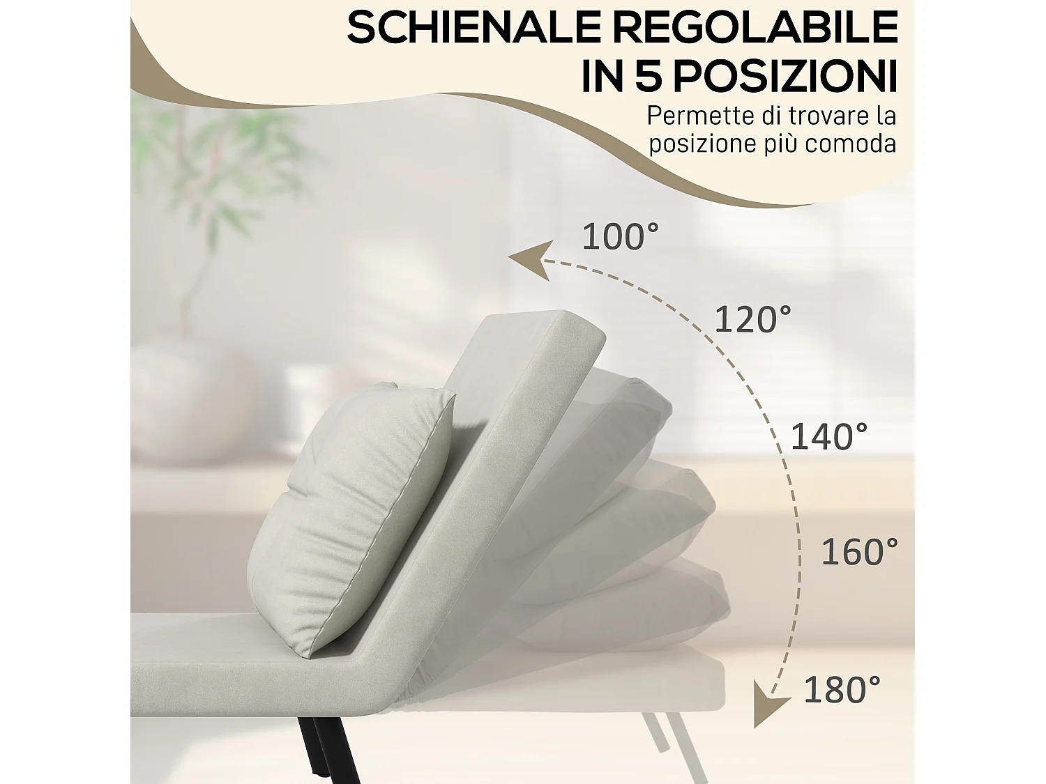 Poltrona letto 3 in 1 reclinabile con cuscino bianco crema