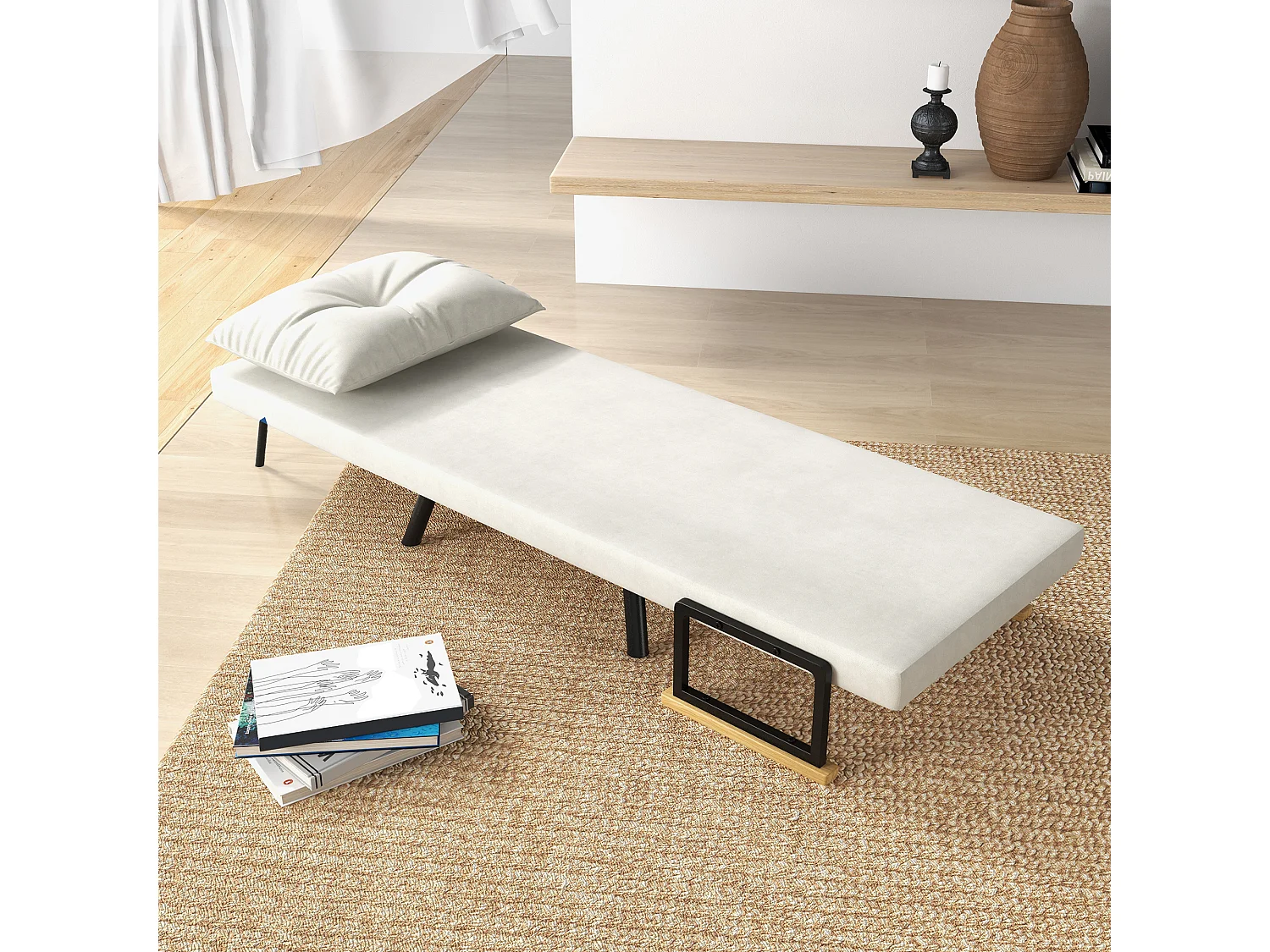 Poltrona letto 3 in 1 reclinabile con cuscino bianco crema