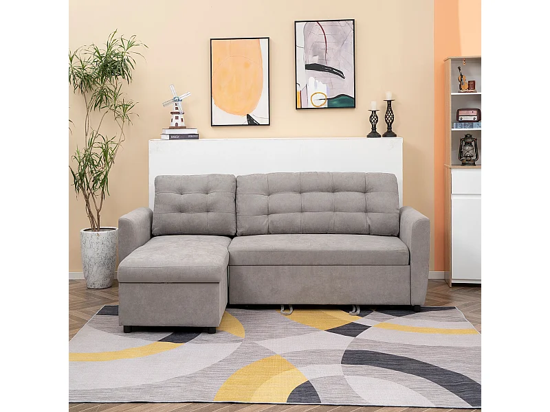 Divano letto 3  posti e chaise longue contenitore in tessuto