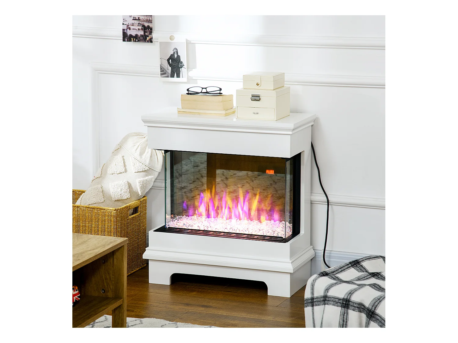 Caminetto elettrico con timer 12h spegnimento automatico bianco