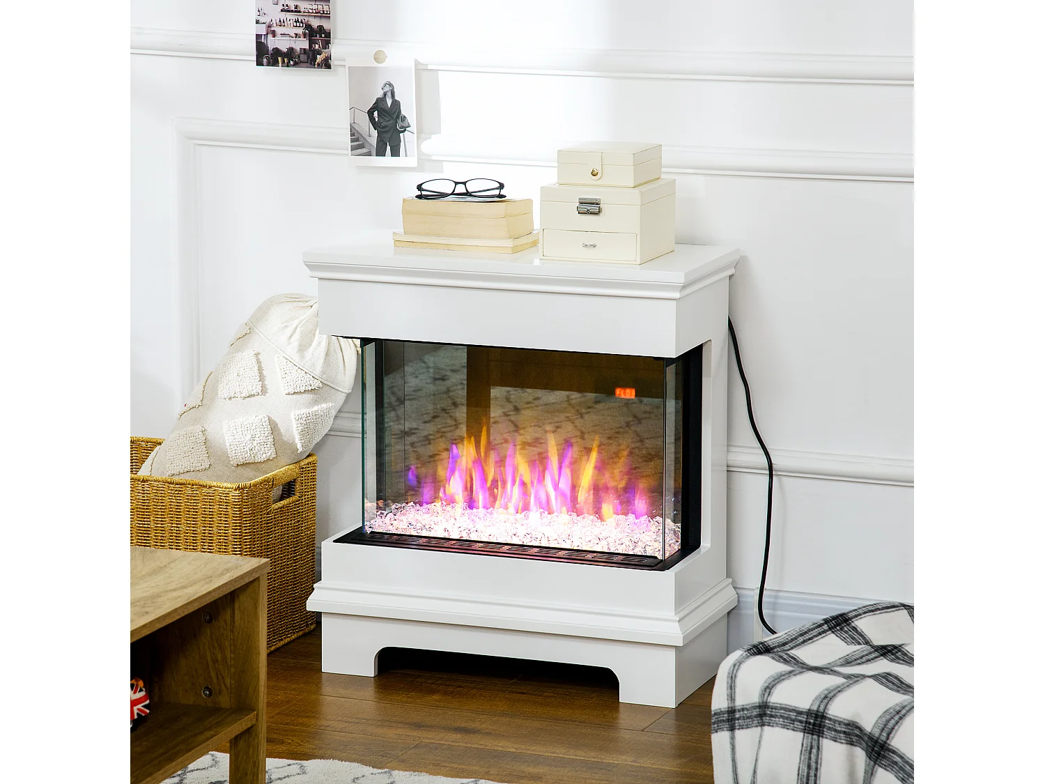 Caminetto elettrico con timer 12h spegnimento automatico bianco