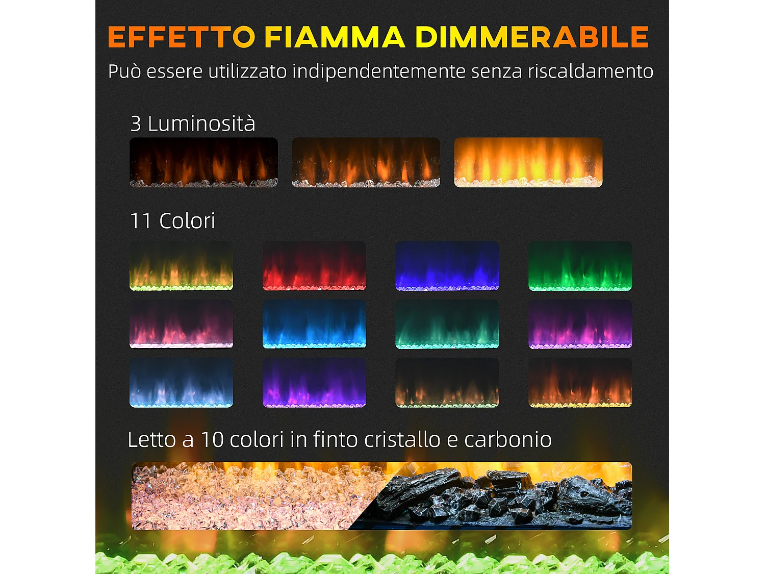 Caminetto elettrico con timer 12h spegnimento automatico bianco