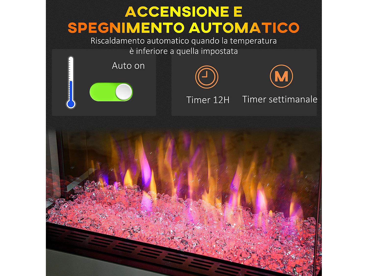 Caminetto elettrico con timer 12h spegnimento automatico bianco