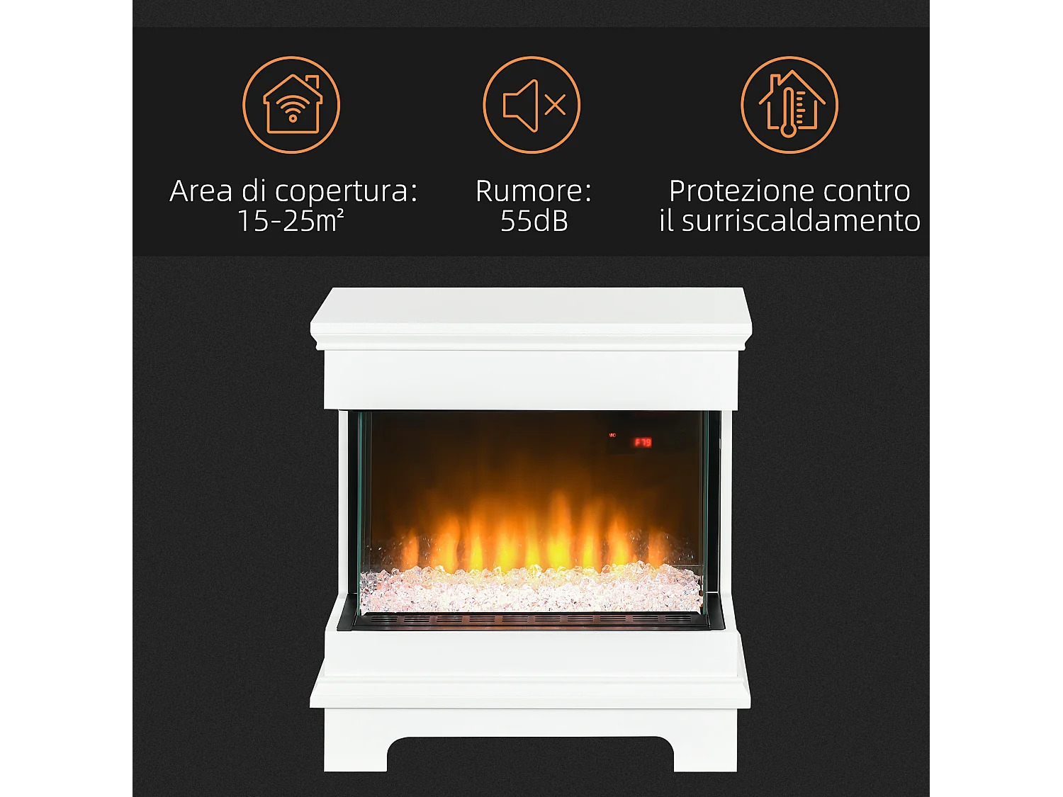 Caminetto elettrico con timer 12h spegnimento automatico bianco