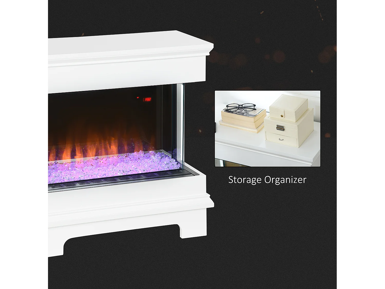 Caminetto elettrico con timer 12h spegnimento automatico bianco