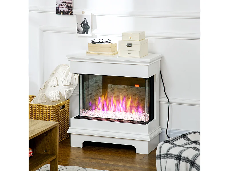 Caminetto elettrico con timer 12h spegnimento automatico bianco