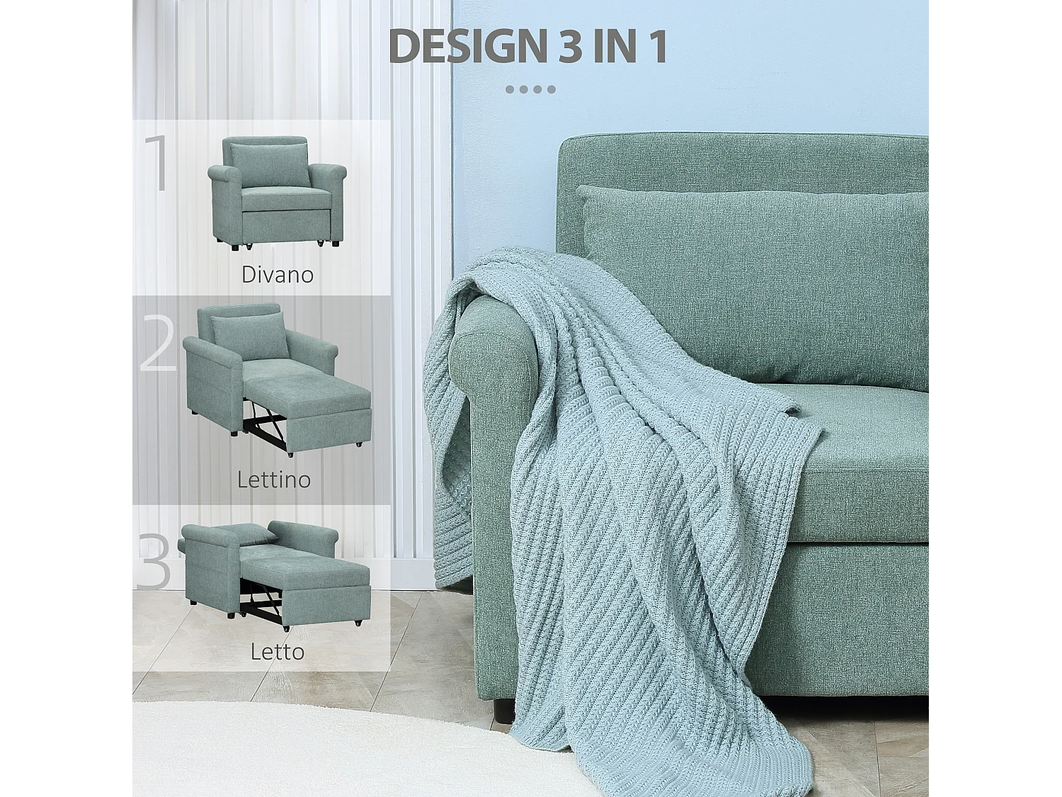 Poltrona letto singolo con schienale regolabile in 4 posizioni