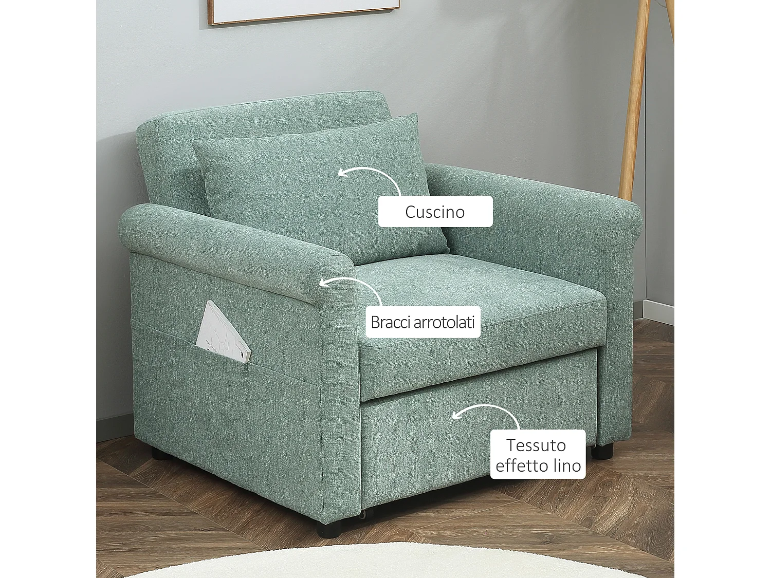 Poltrona letto singolo con schienale regolabile in 4 posizioni