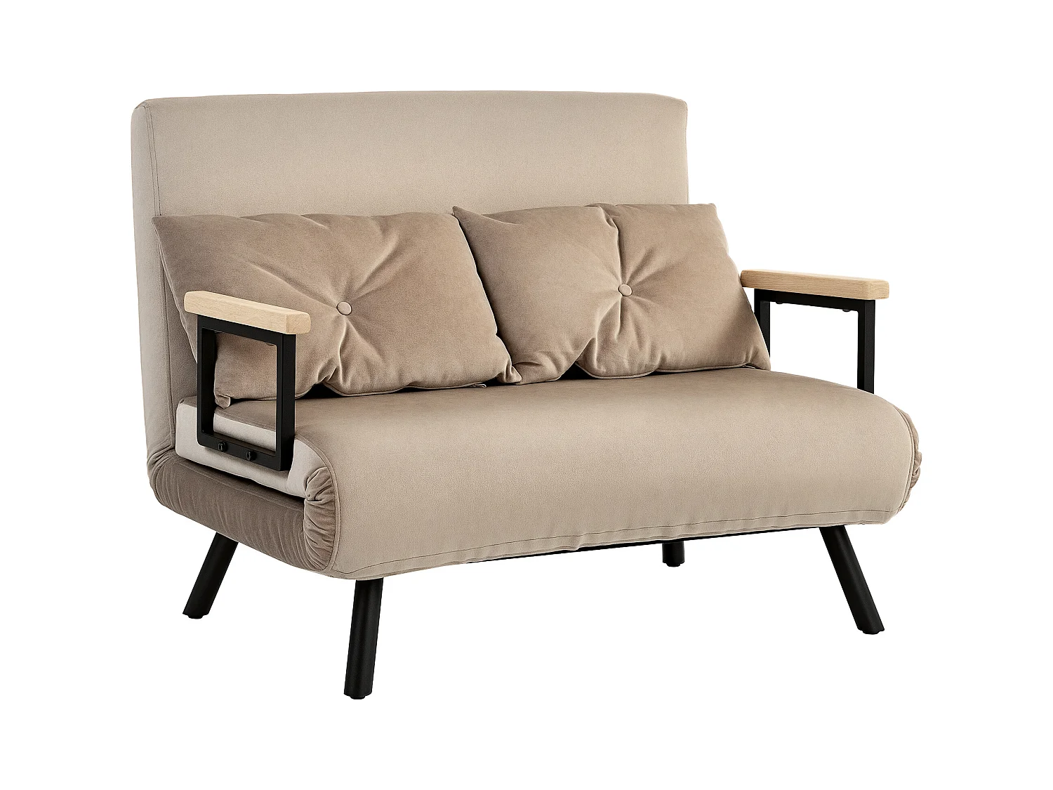 Divano letto vellutato con schienale regolabile marrone chiaro