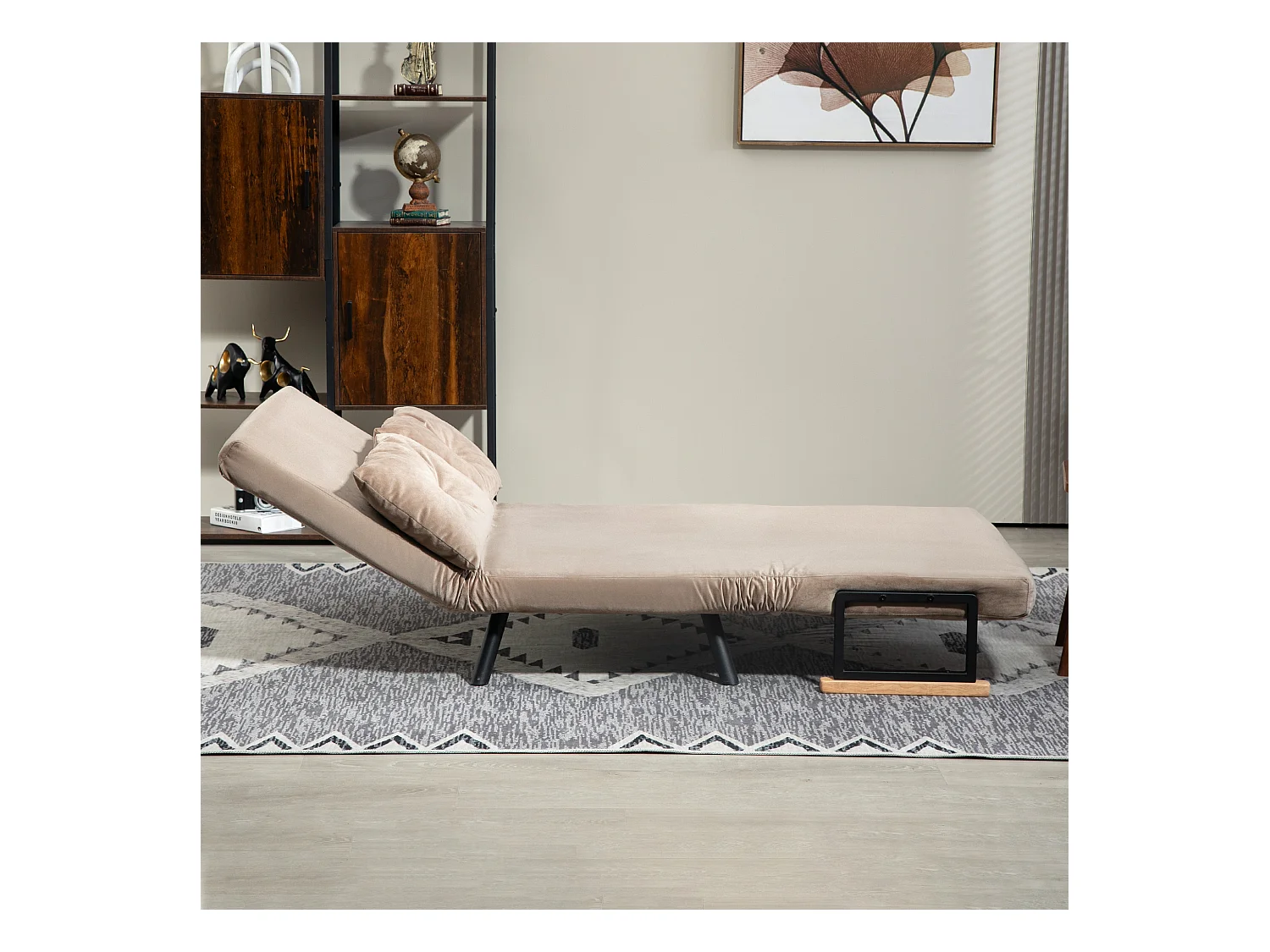 Divano letto vellutato con schienale regolabile marrone chiaro