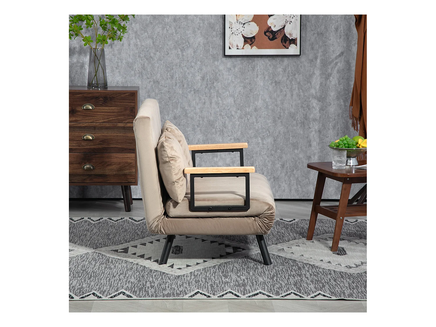 Divano letto vellutato con schienale regolabile marrone chiaro