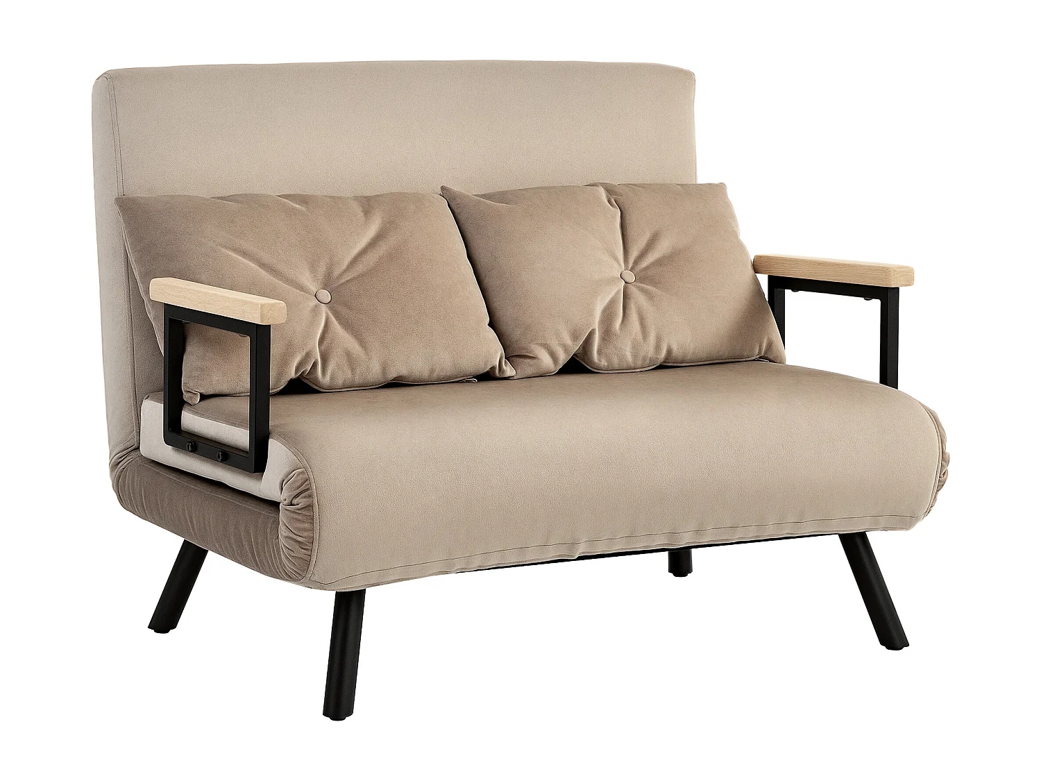 Divano letto vellutato con schienale regolabile marrone chiaro