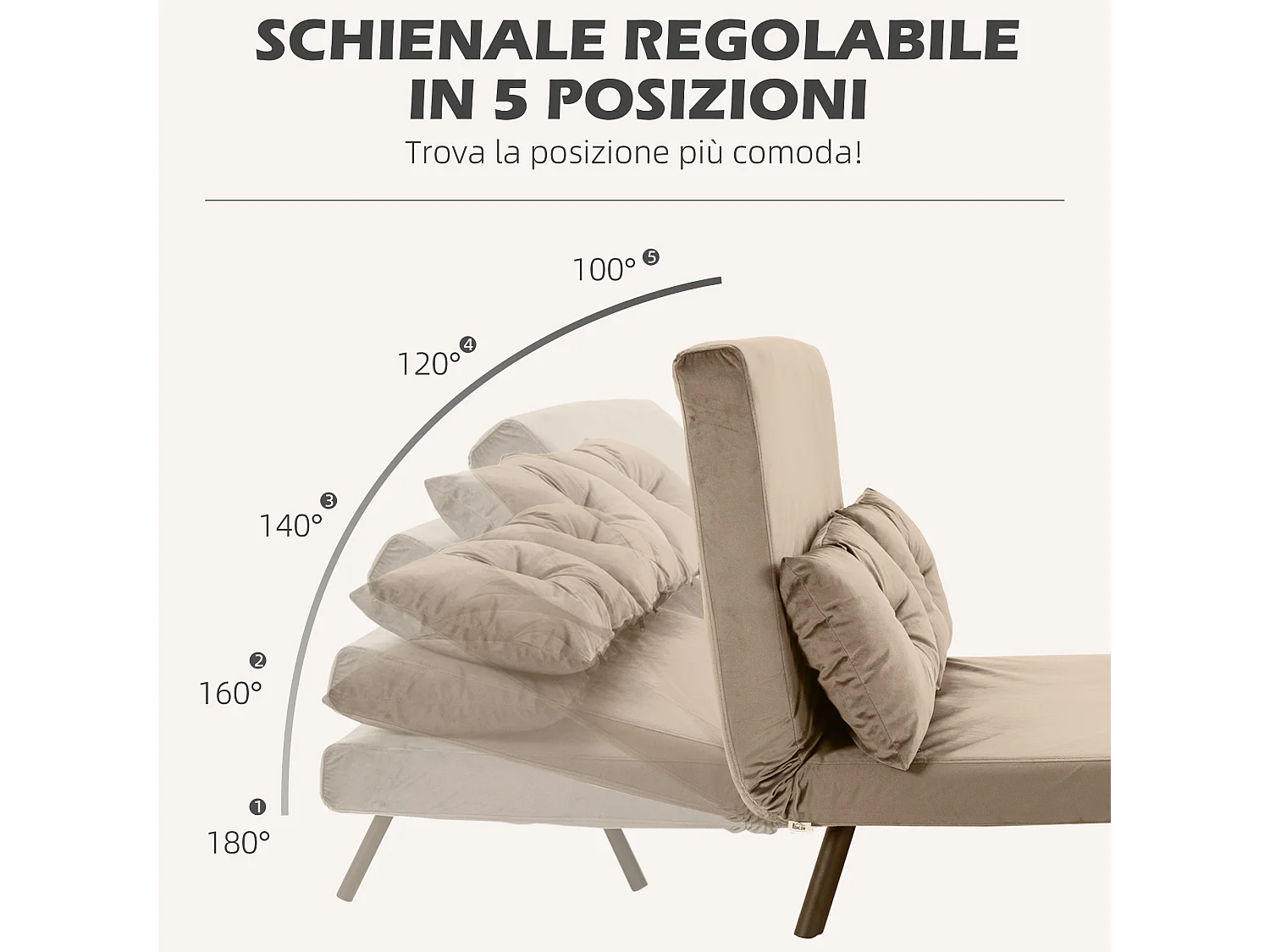 Divano letto vellutato con schienale regolabile marrone chiaro