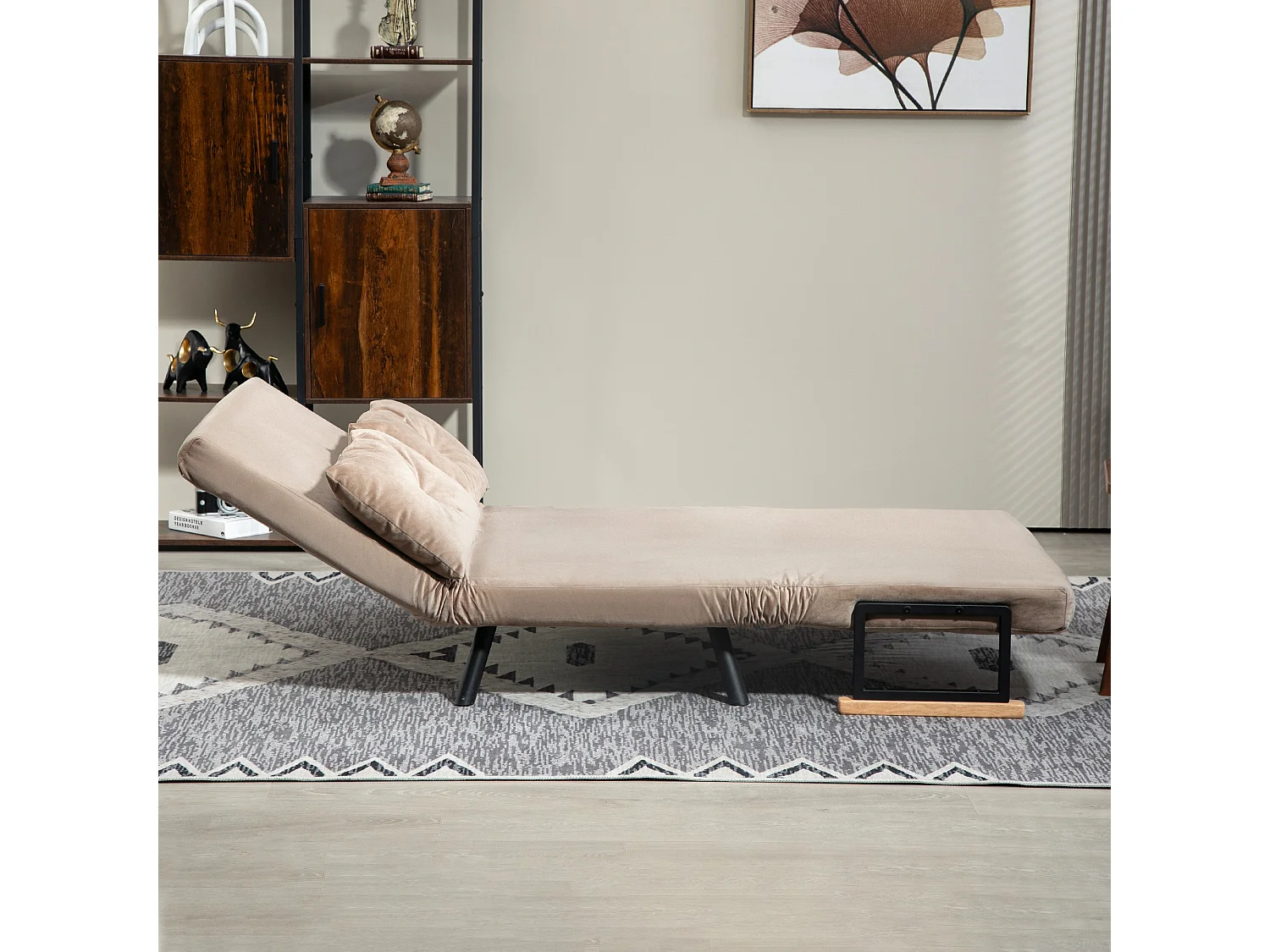 Divano letto vellutato con schienale regolabile marrone chiaro