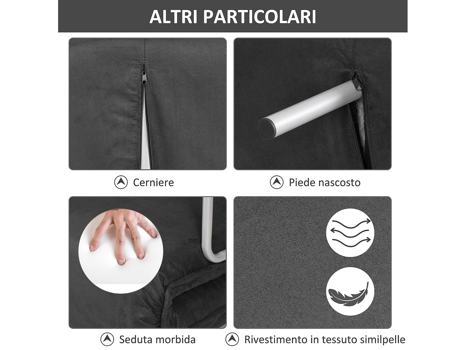 Divano letto 2  posti regolabile in 5 posizioni grigio