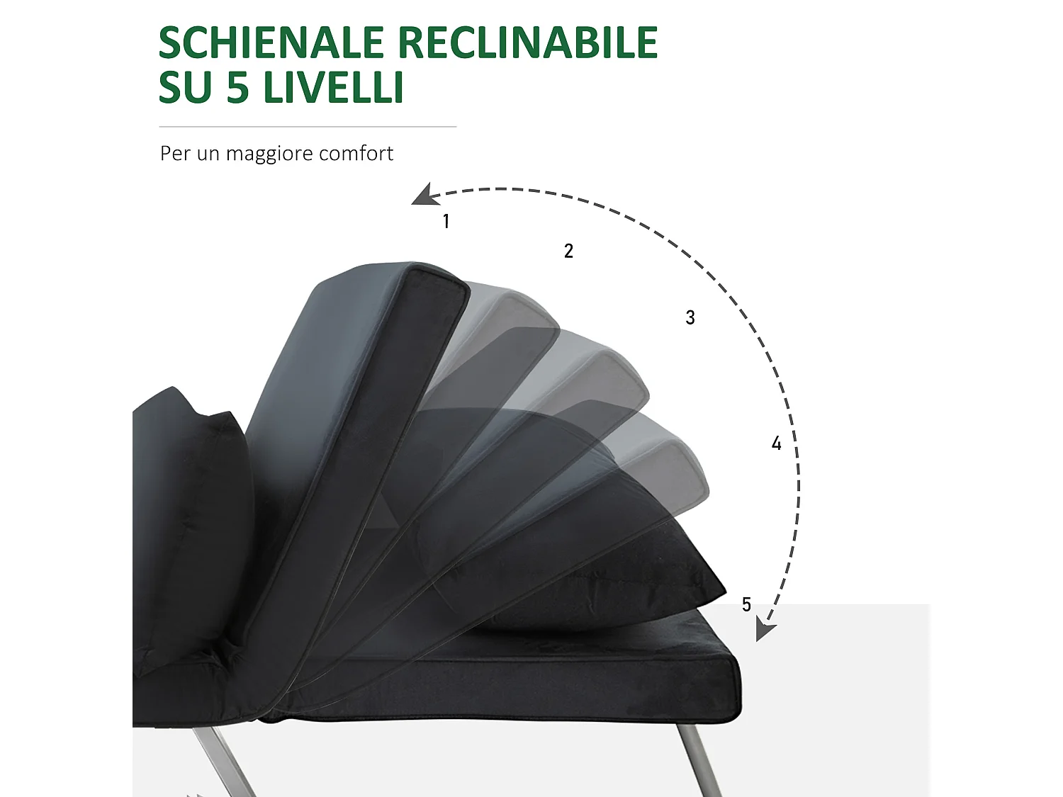 Poltrona letto con schienale reclinabile su 5 posizioni nero