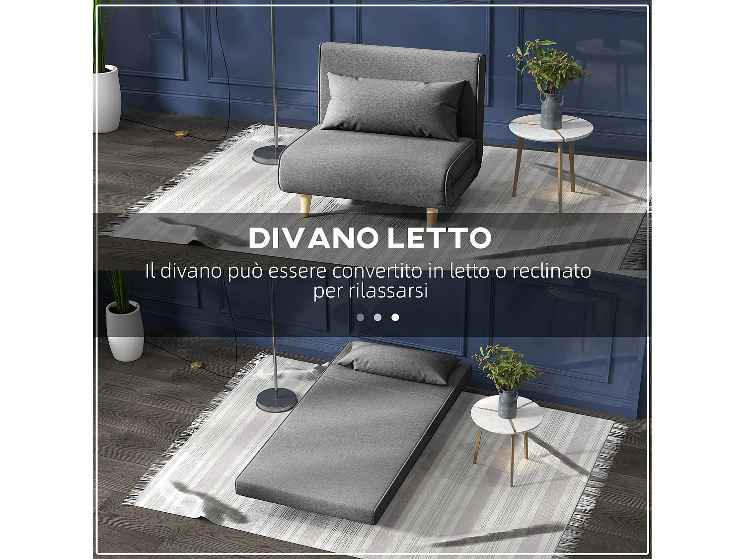 Poltrona letto singolo con schienale regolabile in tessuto grigio