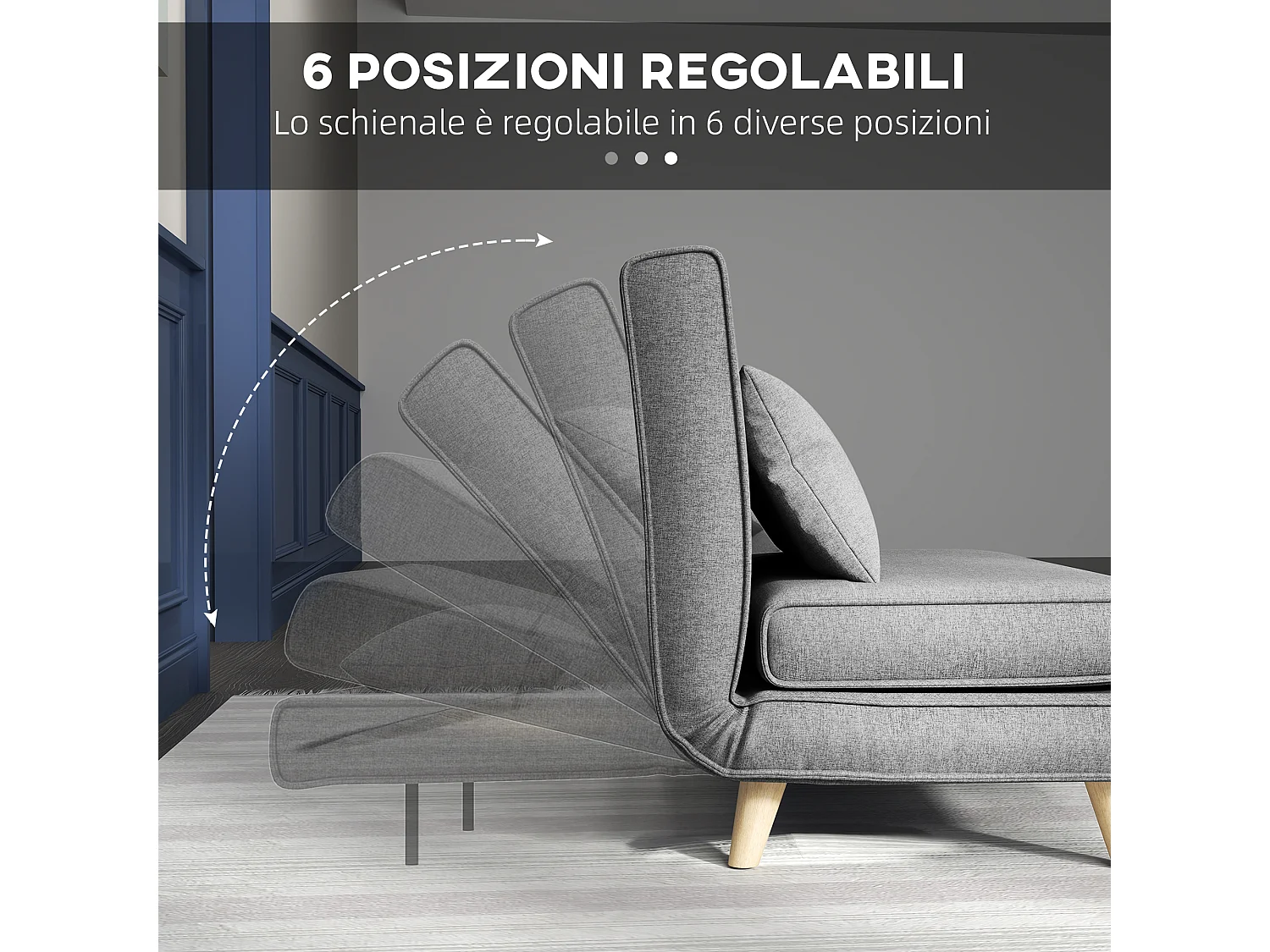 Poltrona letto singolo con schienale regolabile in tessuto grigio