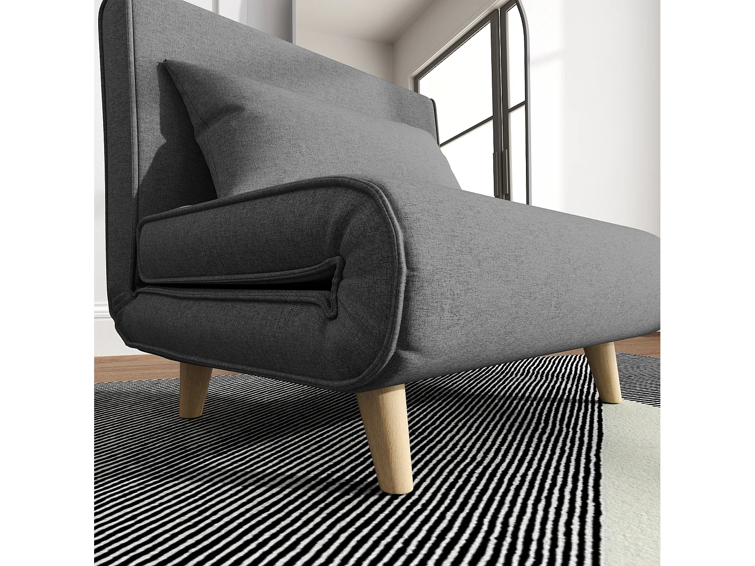 Poltrona letto singolo con schienale regolabile in tessuto grigio