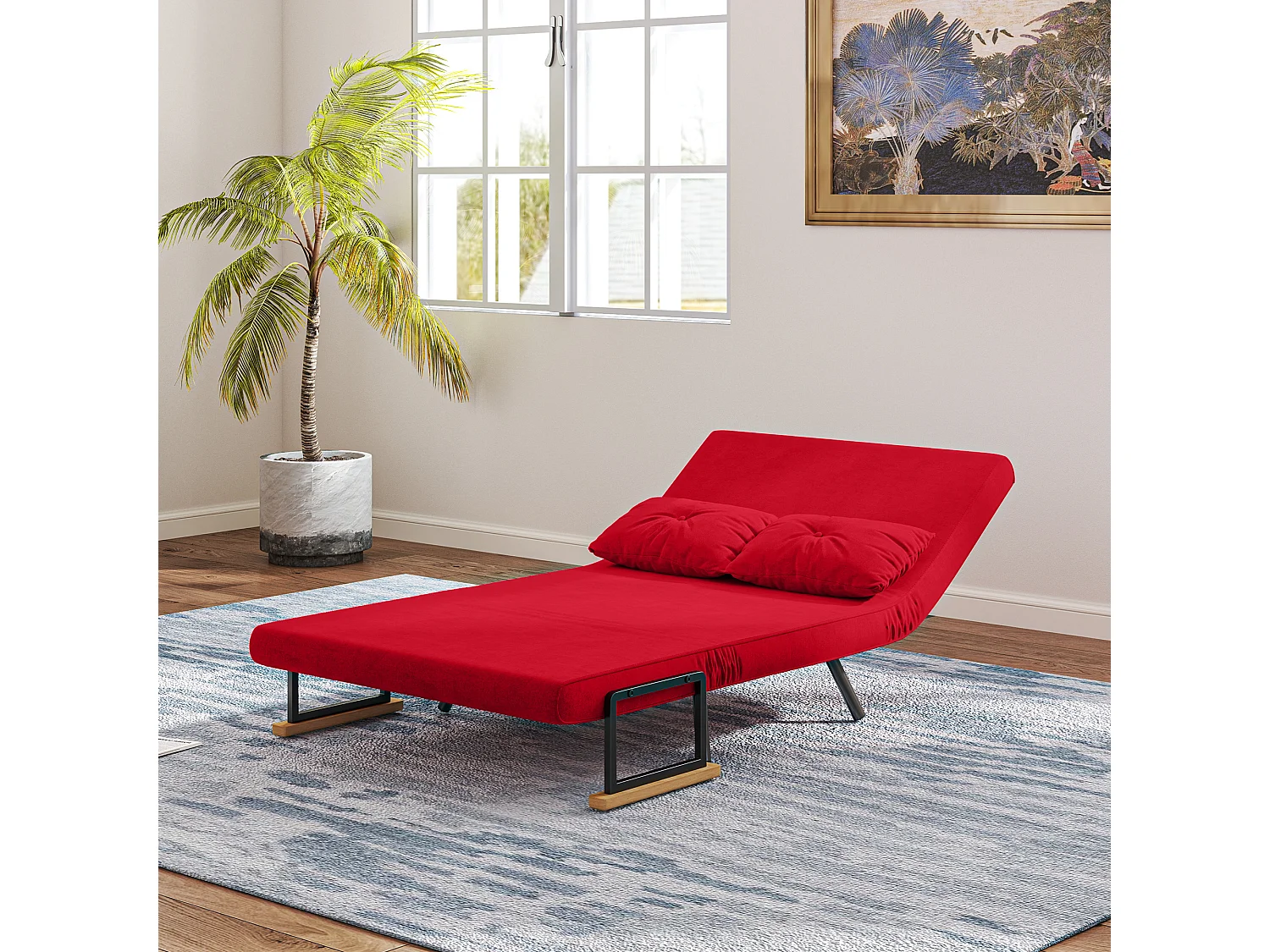 Divano letto vellutato con schienale regolabile su 5 livelli rosso