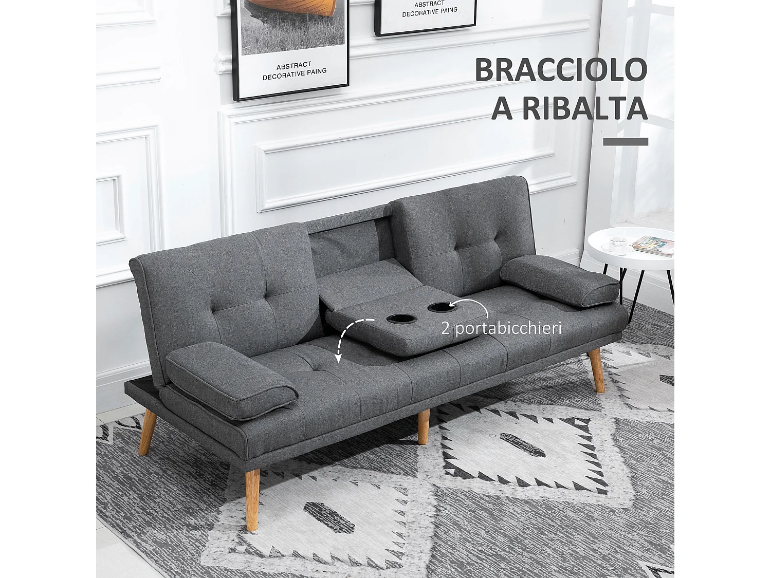 Divano letto 3  posti reclinabile con 2 braccioli staccabili