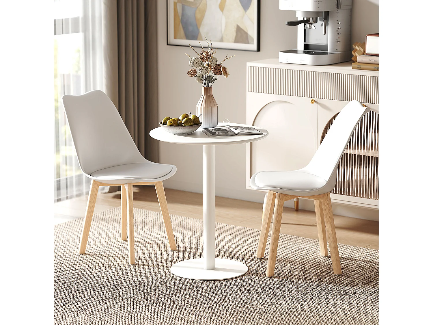 Tavolo da cucina rotondo e moderno per 2 persone in acciaio bianco