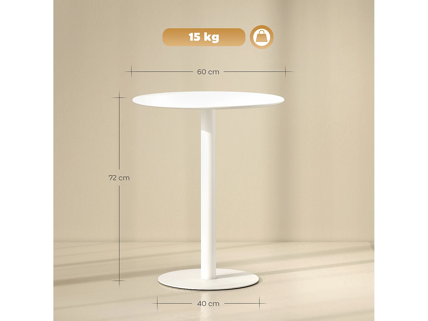 Tavolo da cucina rotondo e moderno per 2 persone in acciaio bianco