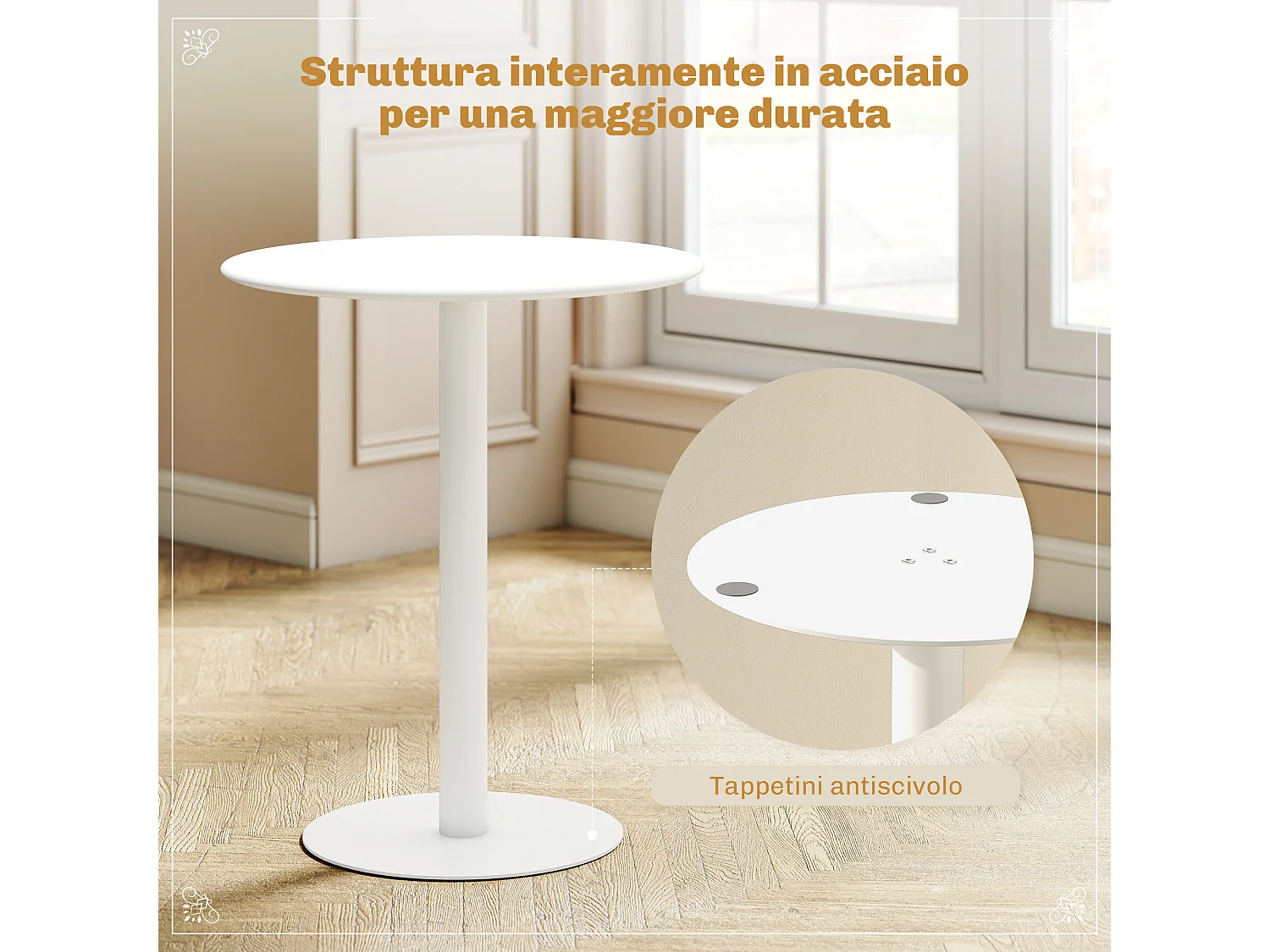 Tavolo da cucina rotondo e moderno per 2 persone in acciaio bianco