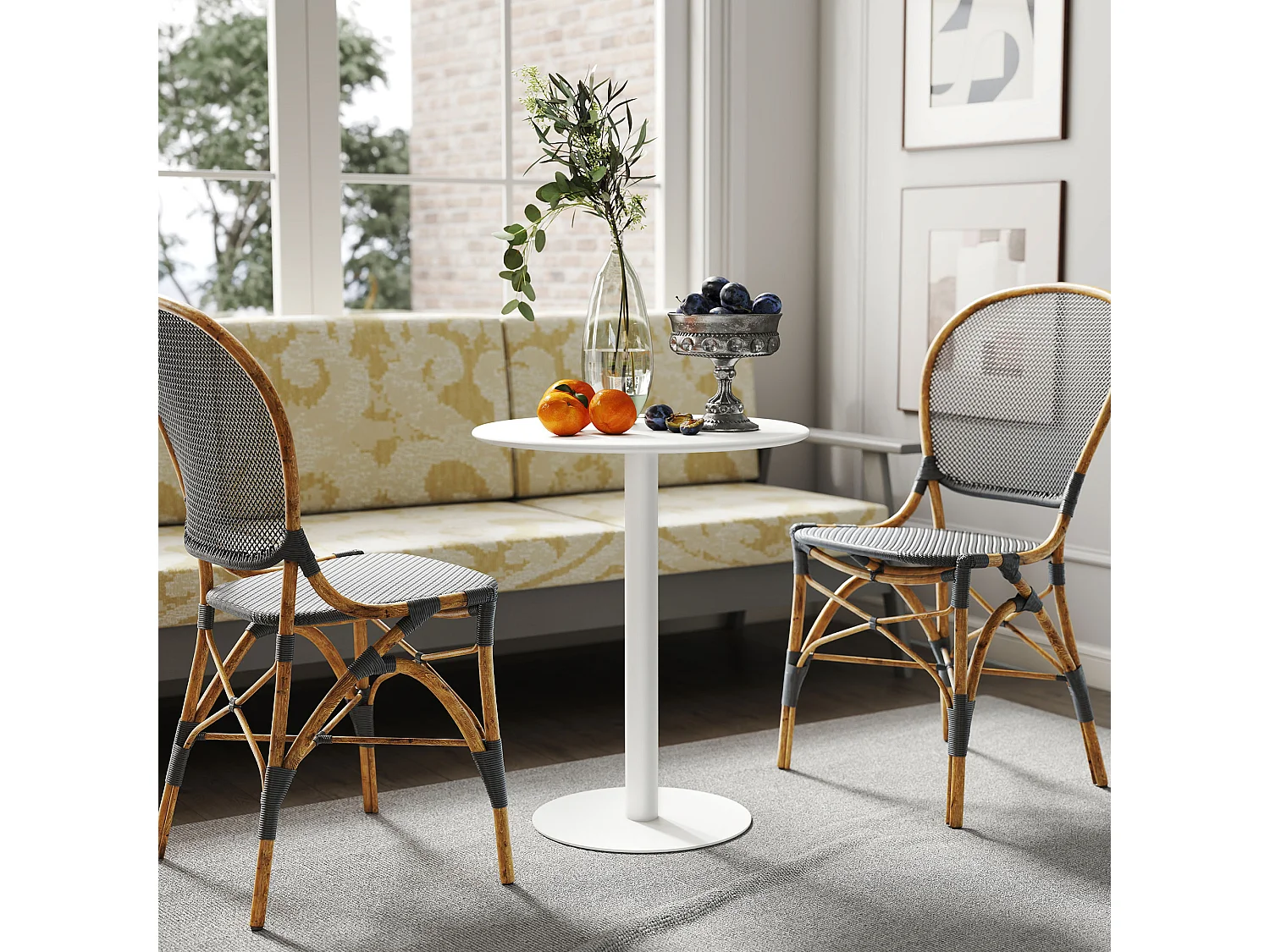 Tavolo da cucina rotondo e moderno per 2 persone in acciaio bianco