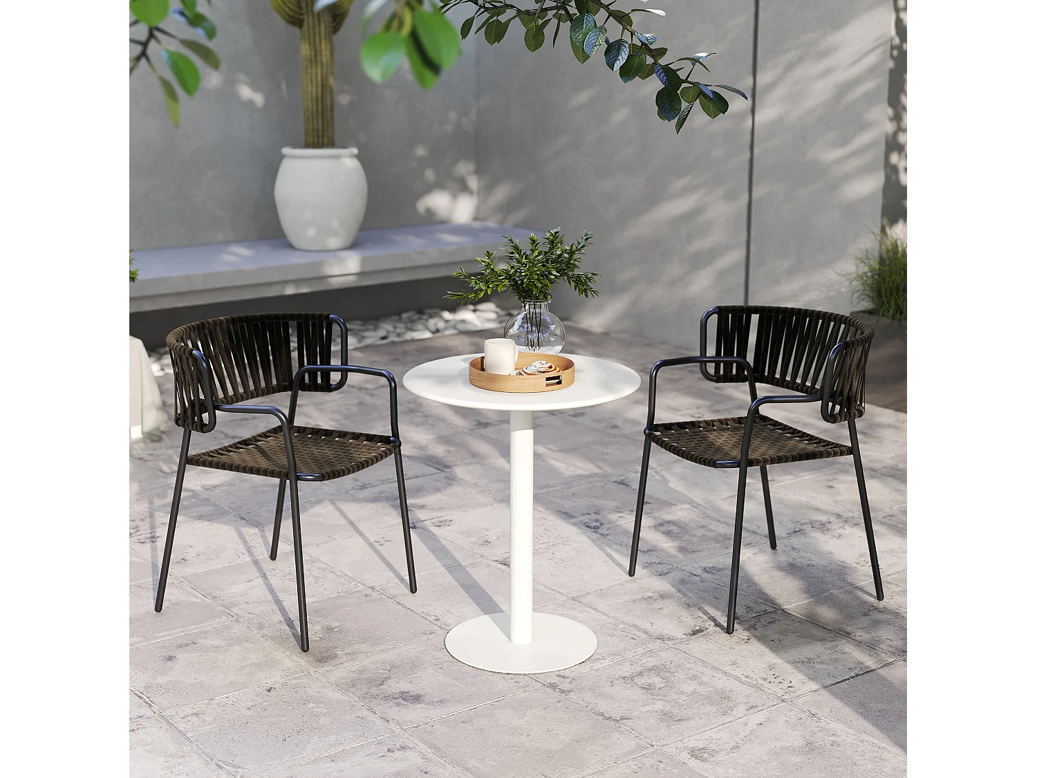 Tavolo da cucina rotondo e moderno per 2 persone in acciaio bianco