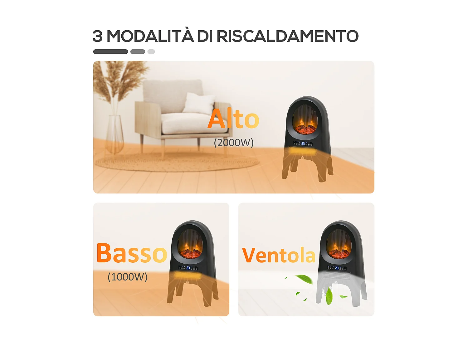 Termoventilatore a 3 modalità di riscaldamento con telecomando