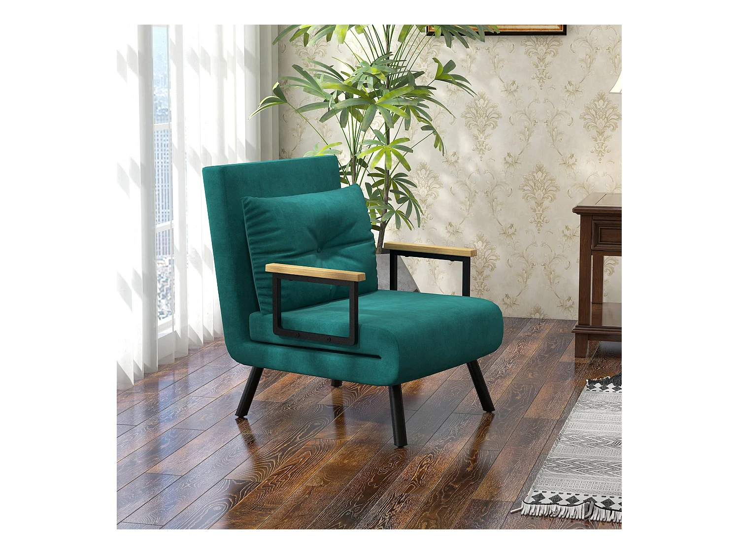 Poltrona letto singolo 3 in 1 con schienale reclinabile verde