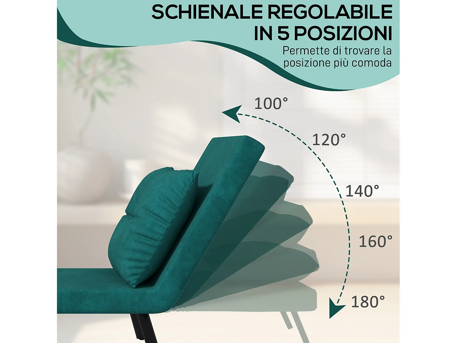Poltrona letto singolo 3 in 1 con schienale reclinabile verde