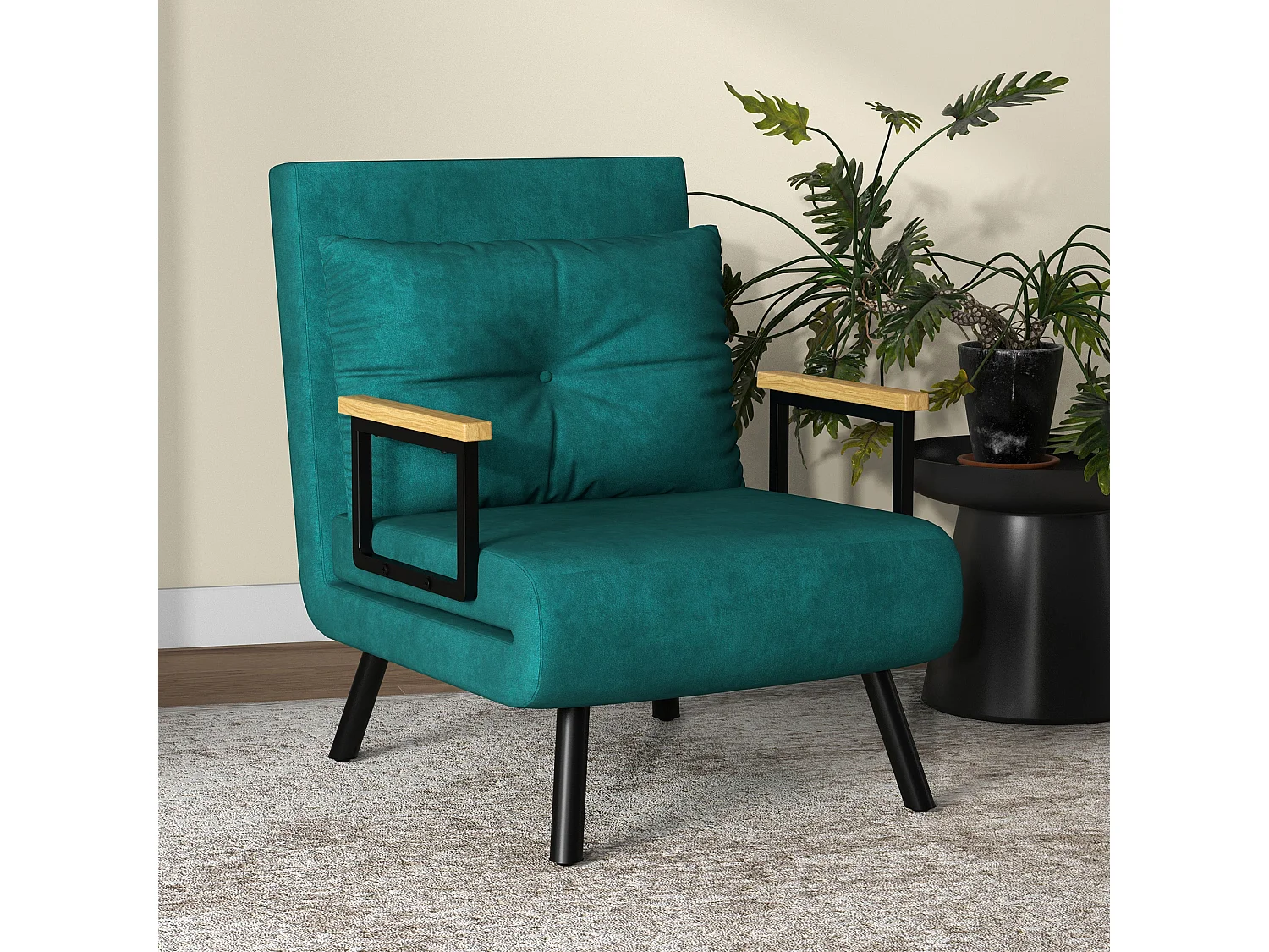 Poltrona letto singolo 3 in 1 con schienale reclinabile verde