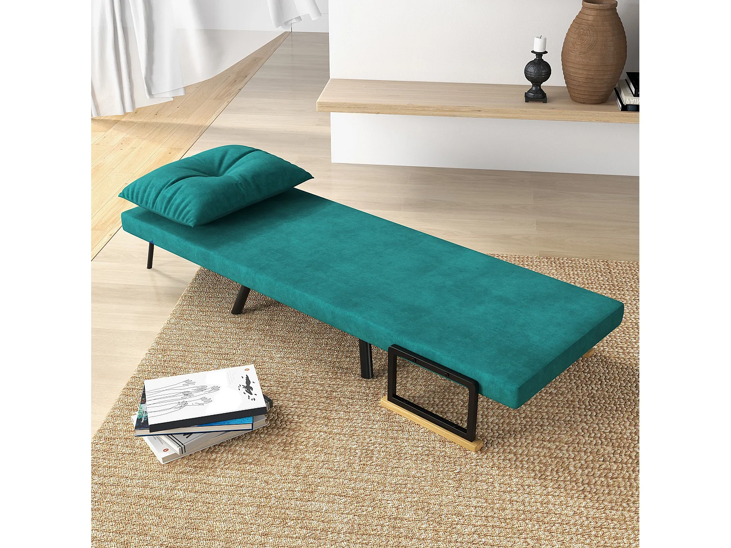 Poltrona letto singolo 3 in 1 con schienale reclinabile verde