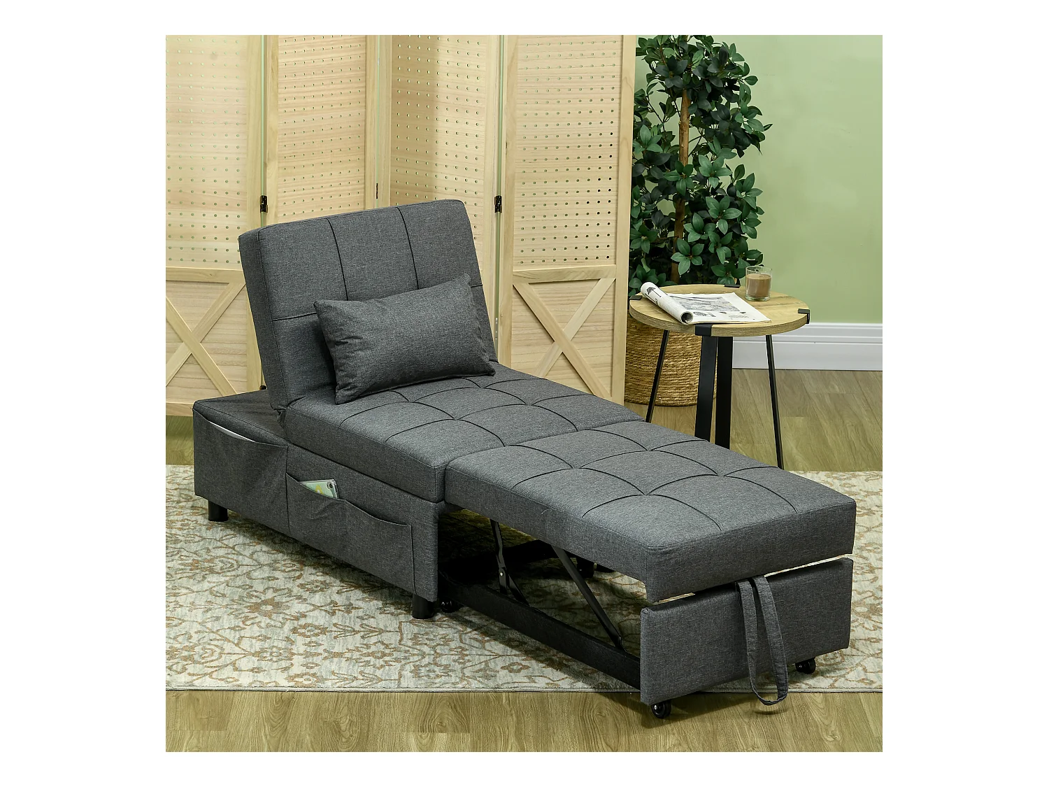 Poltrona letto singolo con schienale reclinabile 3 in 1 grigio