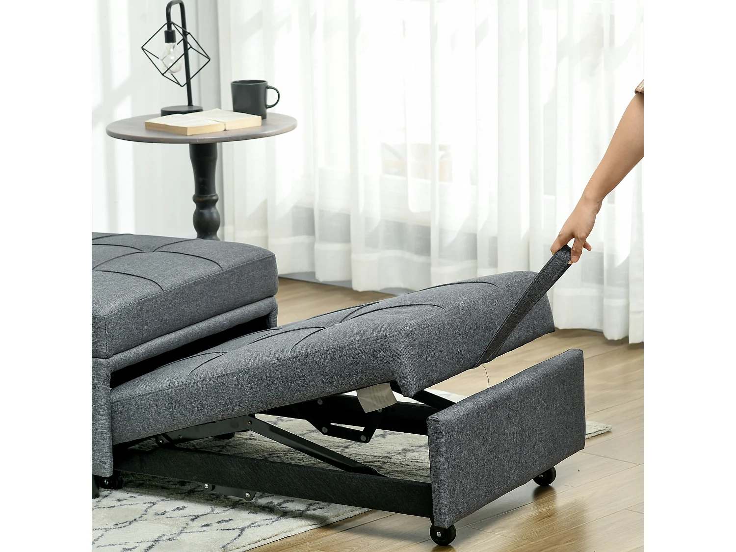 Poltrona letto singolo con schienale reclinabile 3 in 1 grigio