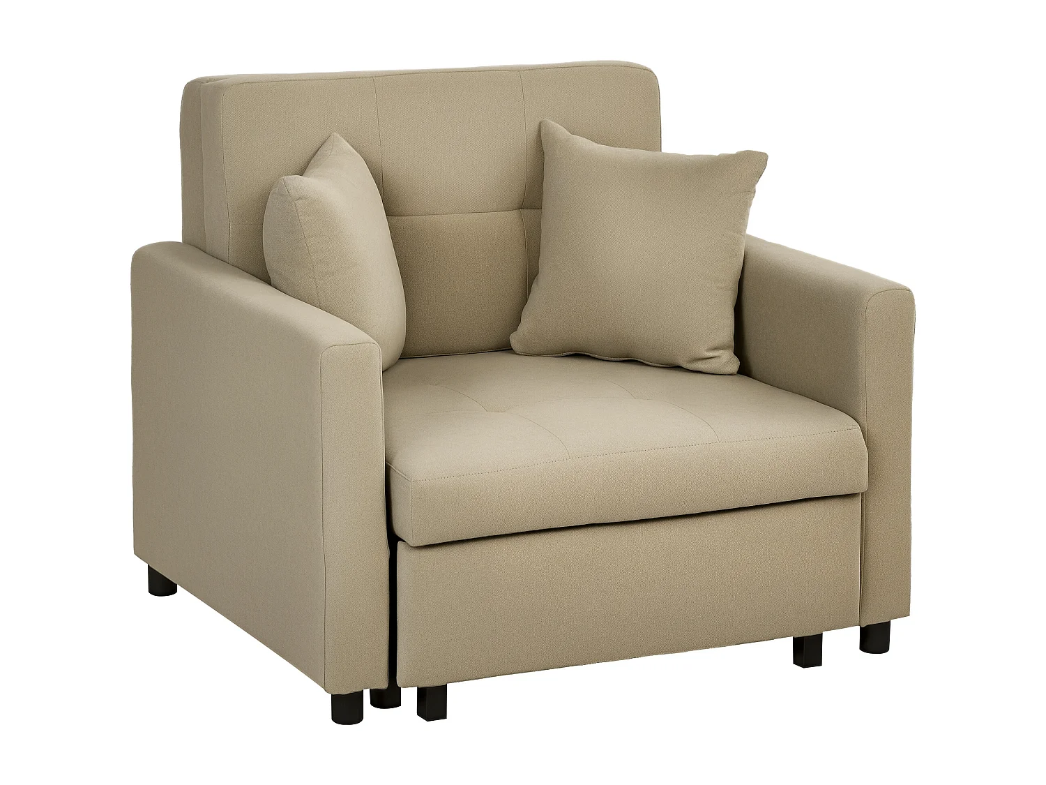 Poltrona letto con 2 cuscini e spazio portaoggetti marrone chiaro