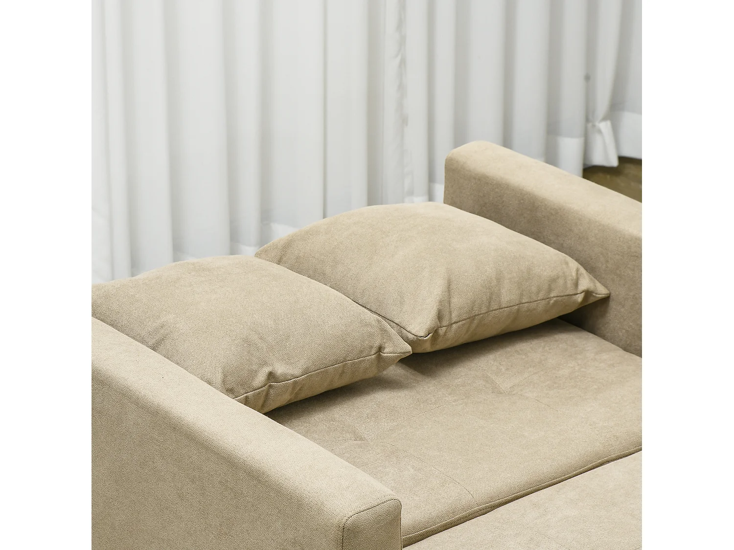 Poltrona letto con 2 cuscini e spazio portaoggetti marrone chiaro