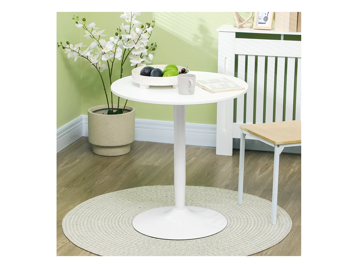 Tavolo rotondo per 2 persone in mdf e acciaio ø70x75cm bianco