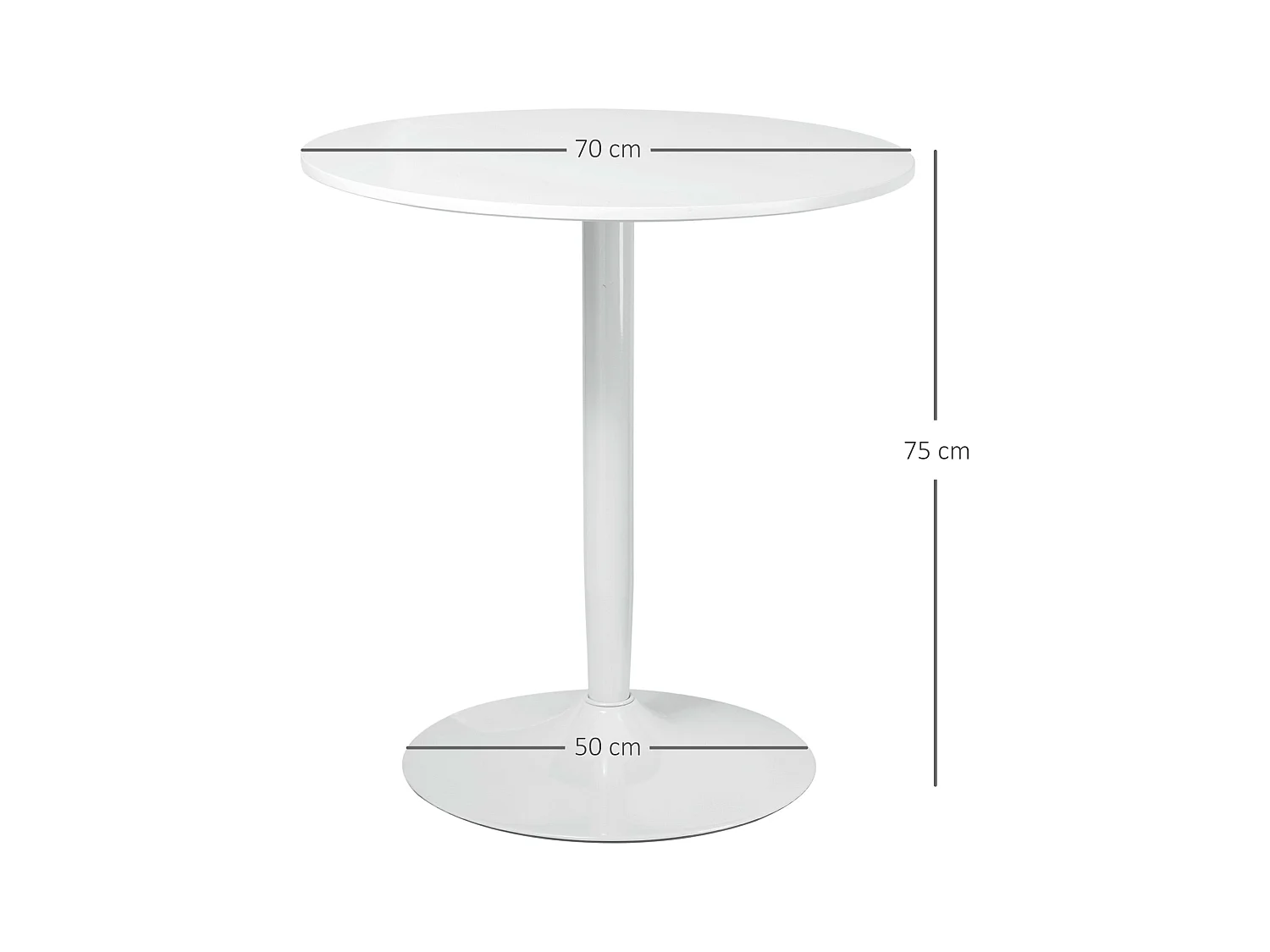 Tavolo rotondo per 2 persone in mdf e acciaio ø70x75cm bianco