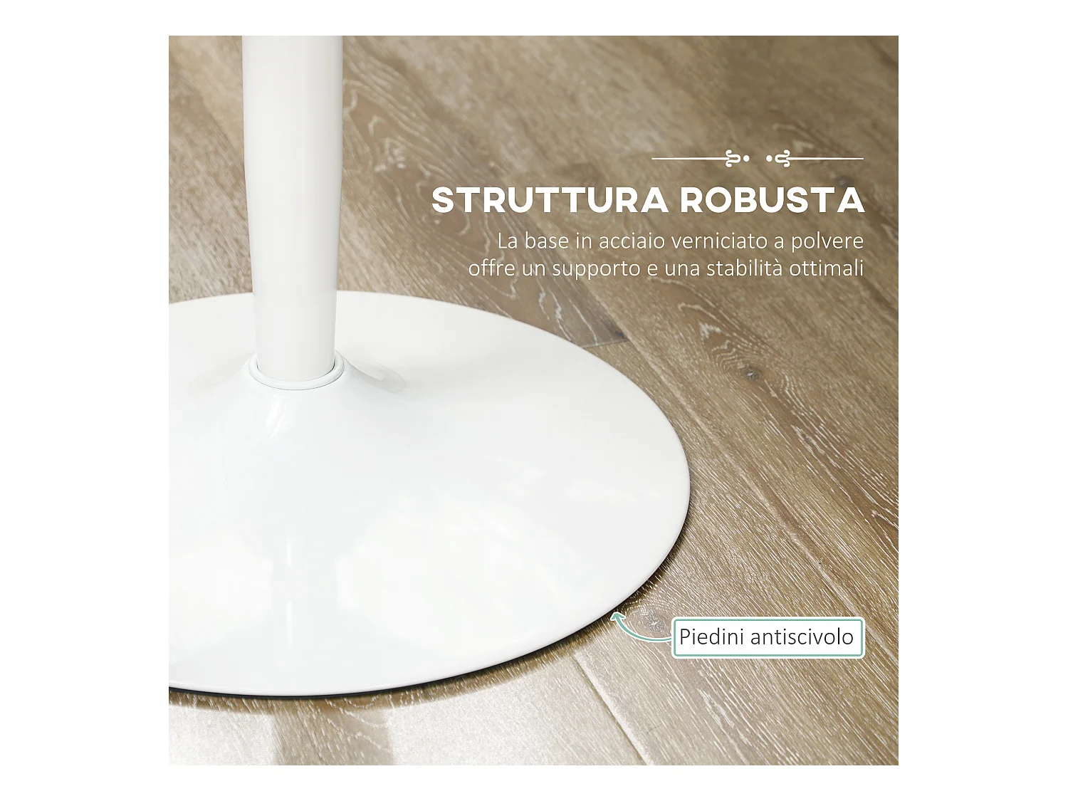 Tavolo rotondo per 2 persone in mdf e acciaio ø70x75cm bianco