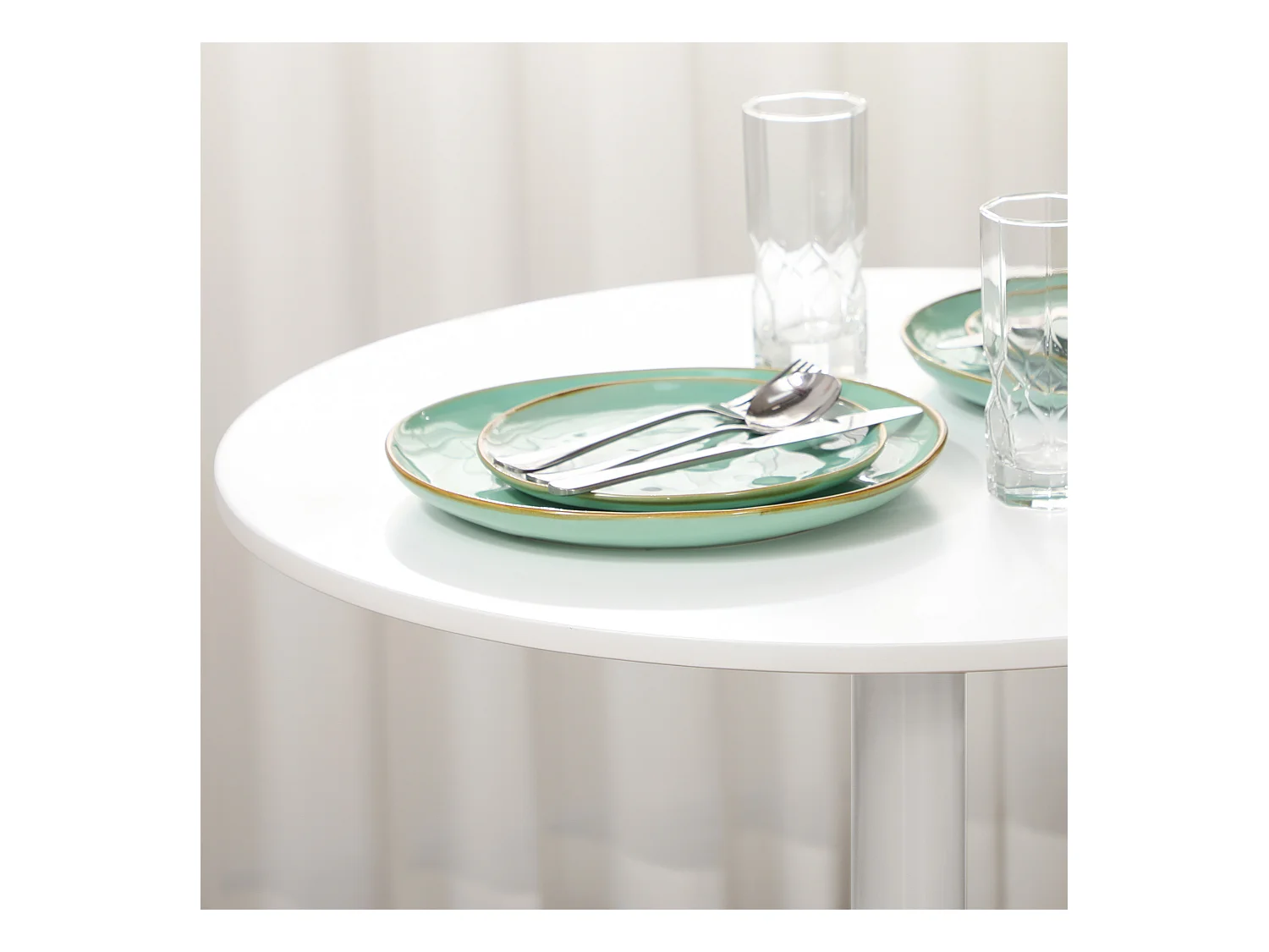 Tavolo rotondo per 2 persone in mdf e acciaio ø70x75cm bianco