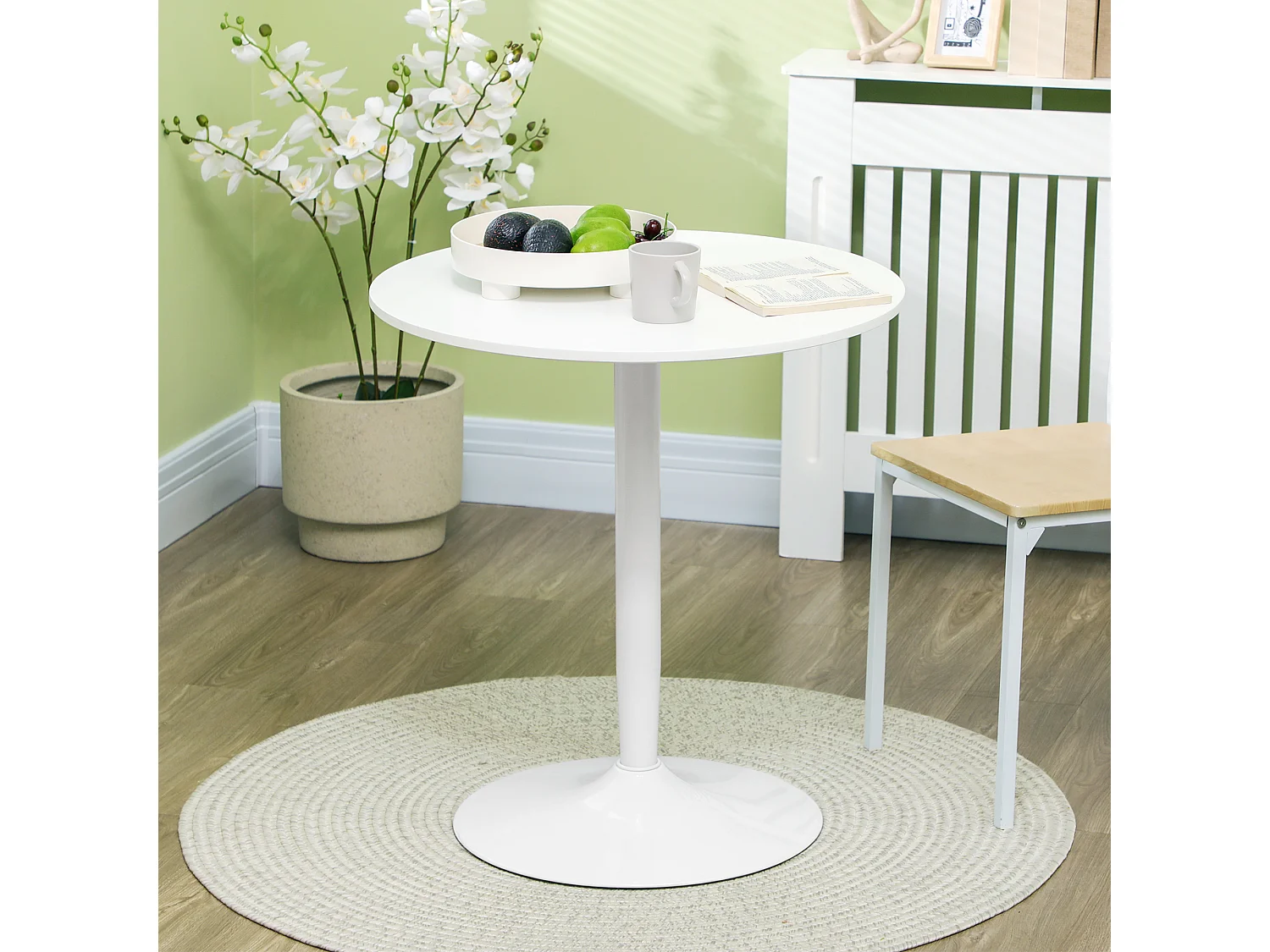 Tavolo rotondo per 2 persone in mdf e acciaio ø70x75cm bianco