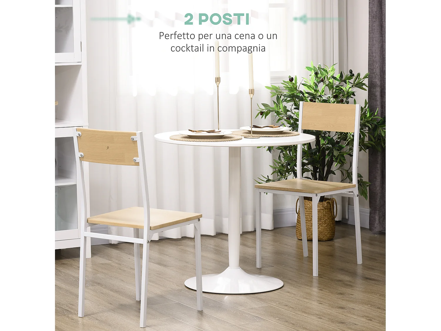 Tavolo rotondo per 2 persone in mdf e acciaio ø70x75cm bianco